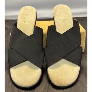 Charleston Shoe Co Lucy Black Crisscross Elastic Slide Sandals Size 7 Casual